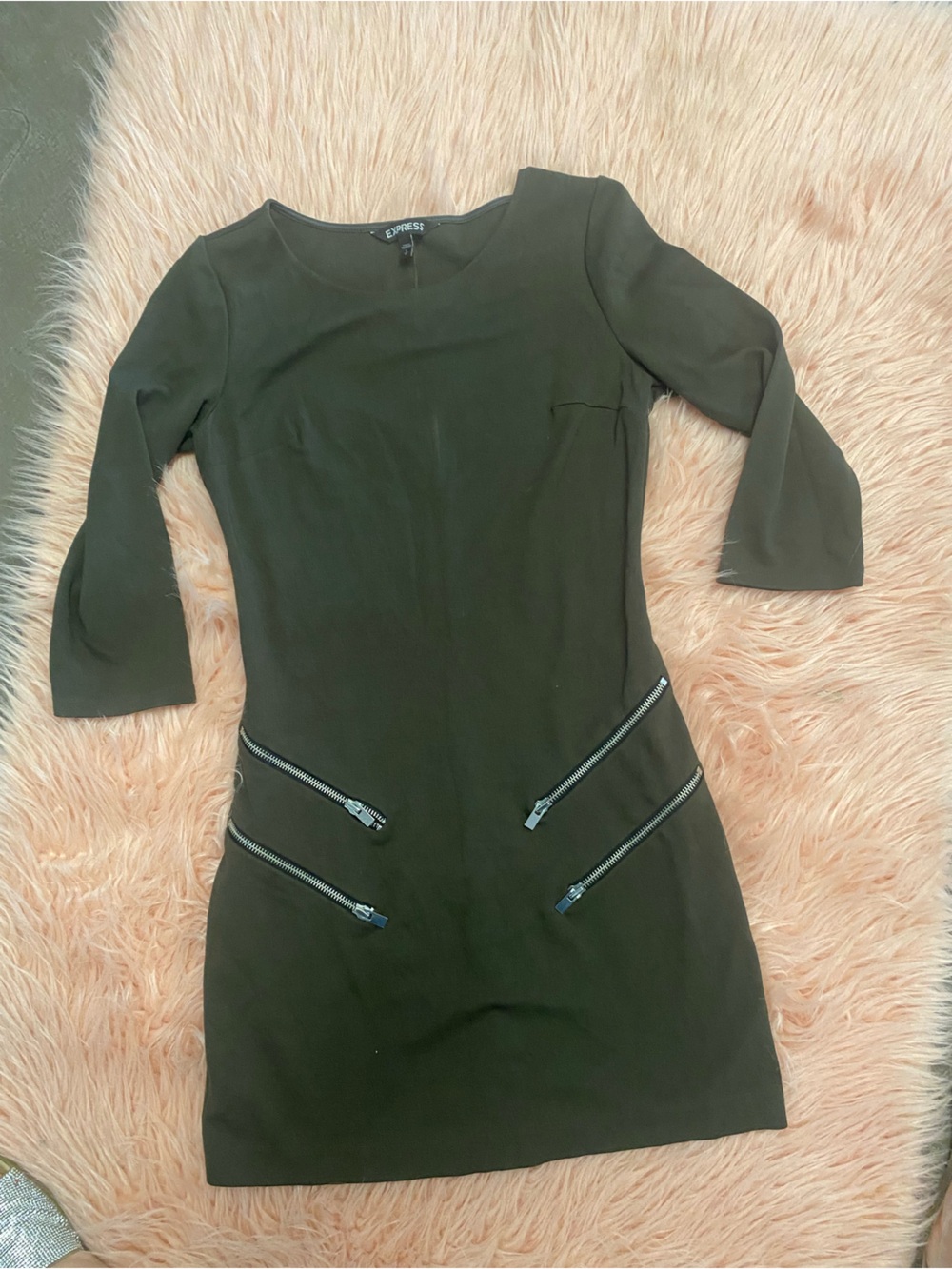 Express Olive Green Zipper Detail Sheath Dress